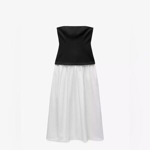 NWOT Zara Strapless Black & White Two-Tone Maxi Dress
